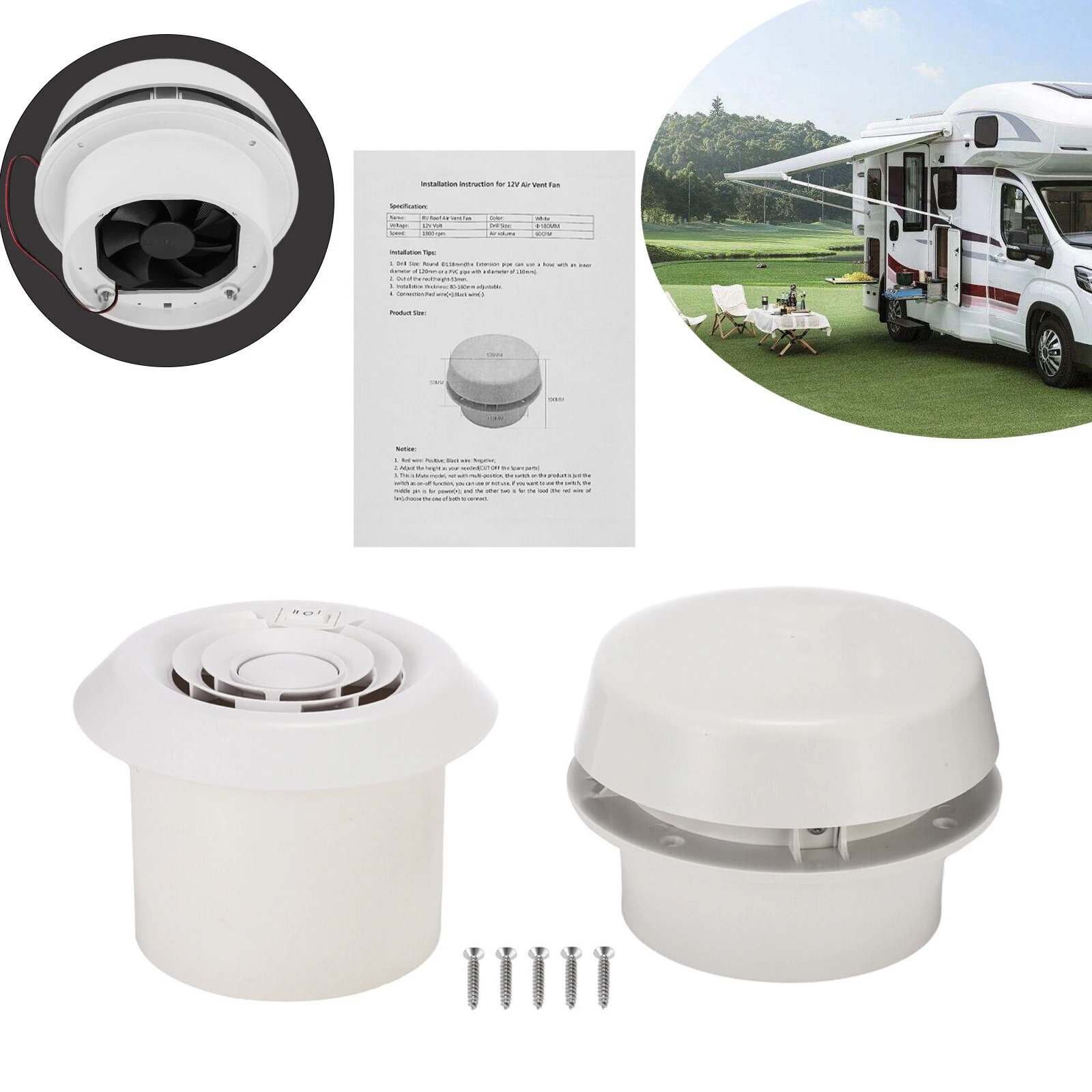 

Caravan Accessories RV Fan Roof Air Vent Grille 24v Air Inlet And Out Silent Fan Camper Travel Trailer Van Cooling Air Vent Part
