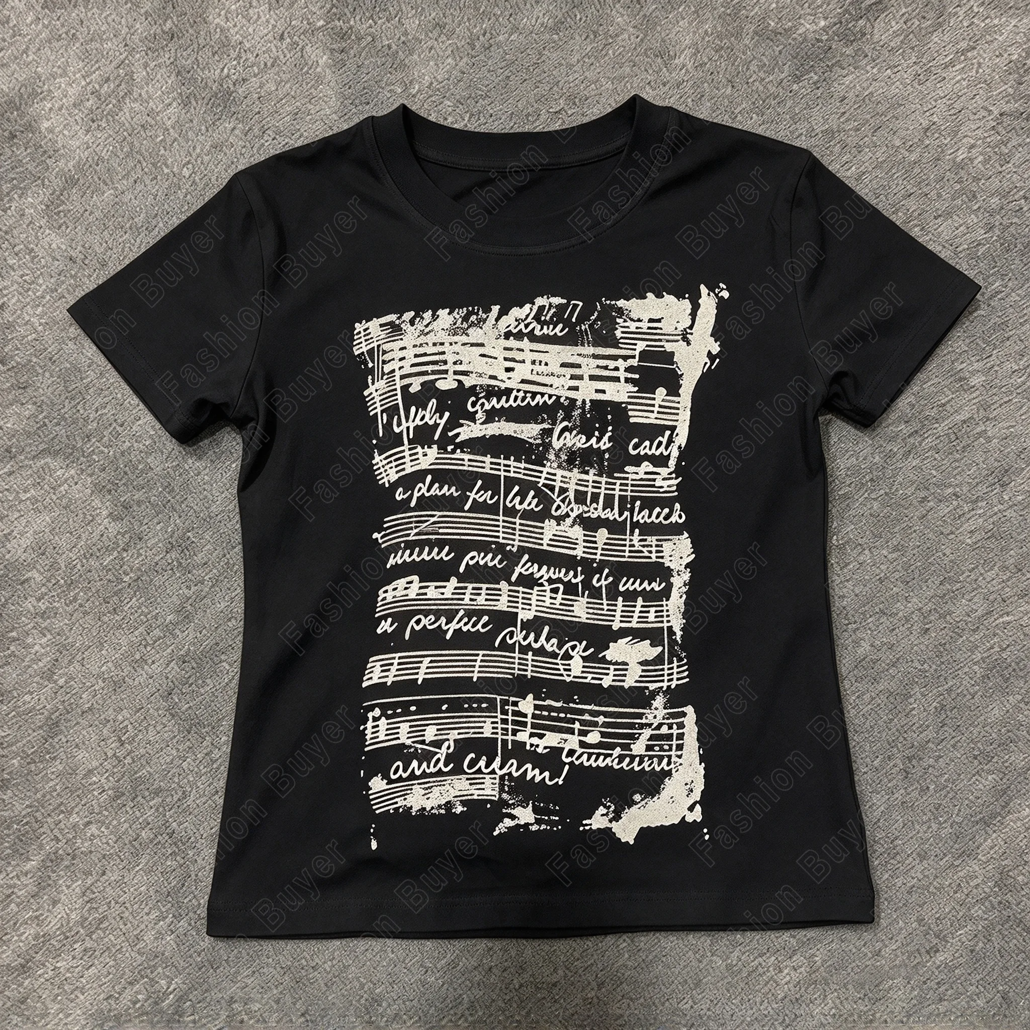 Vintage-style Distressed Sheet Music Print Pattern Women's Short-sleeve T-shirt  Unisex Street Y2K Casual Fashion Tops Clothing