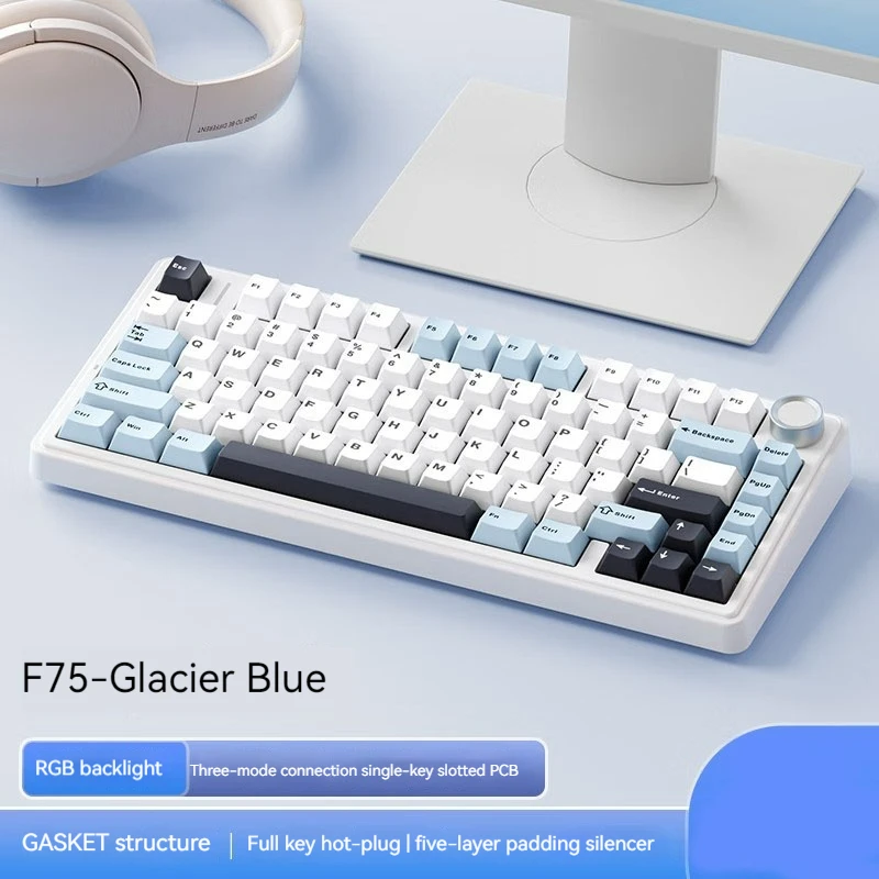 Imagem -06 - Teclado Mecânico de Jogos Estrutura de Junta Chave Completa Hot Swappable sem Fio Bluetooth 2.4g com Fio Tri-mode Jogos Aula-f75