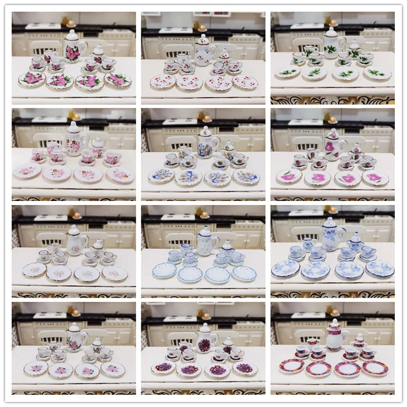 Dollhouse Mini 15pcs Ceramic Tea Set Teacup Mini Food Play Scene Model for Dollhouse Furniture Accessories