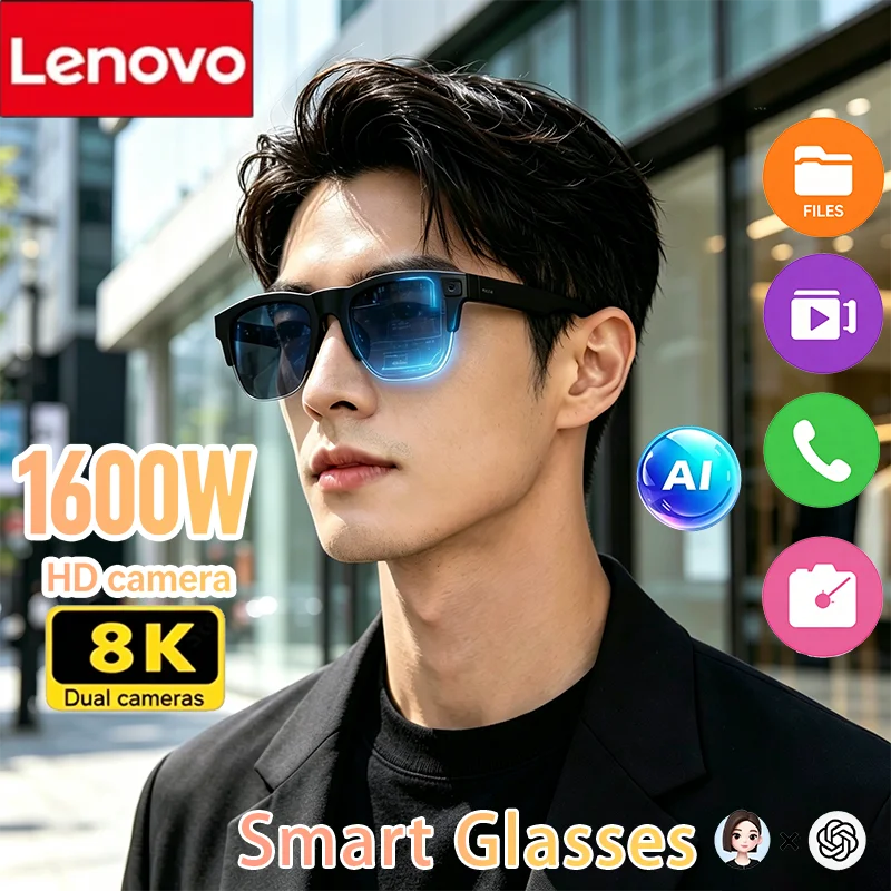 Lenovo Wireless Bluetooth Smart Sunglasses 4K Touch Control Remote Camera Video Recorder AI Translator Built-in Voice Assistant
