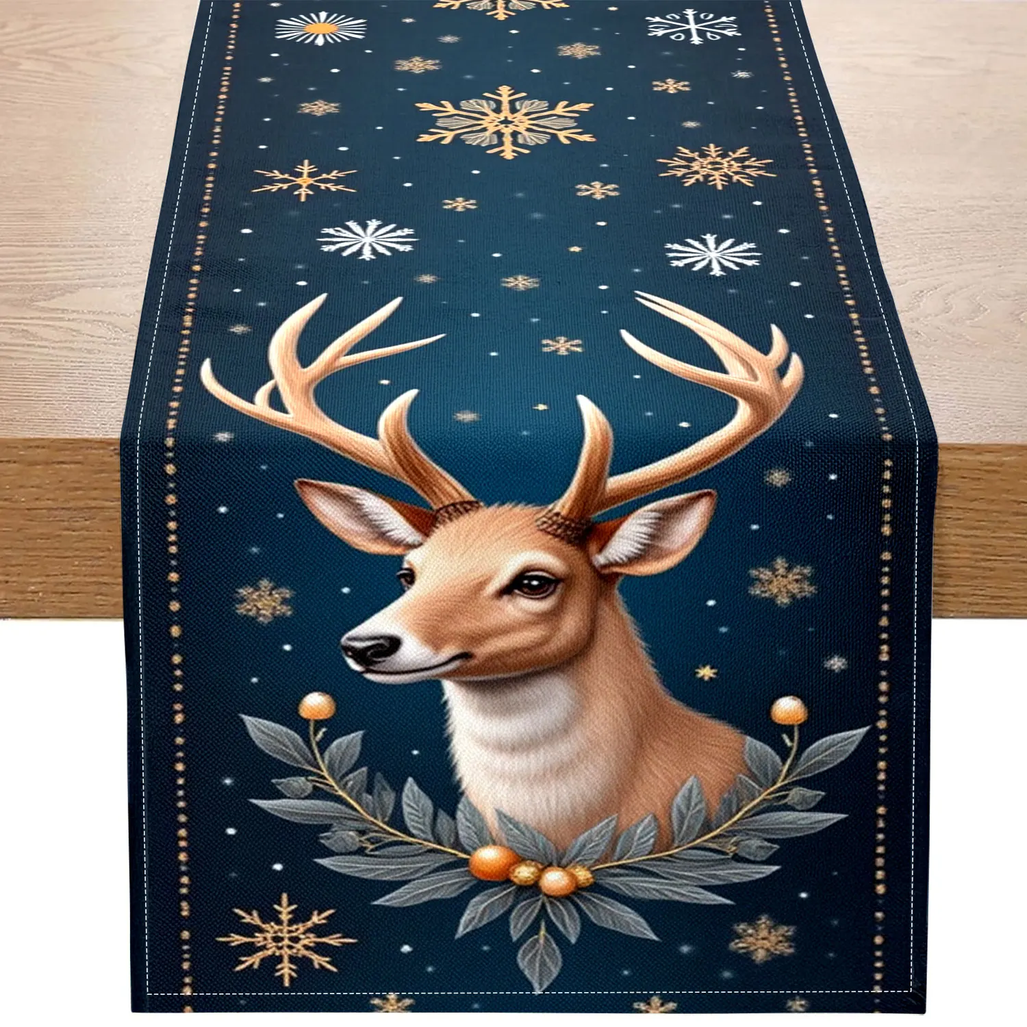 

1 Piece of Christmas-Themed Table Runner, Featuring Reindeer and Snowflakes as Main Motifs, Suitable for Christmas Parties, Home Holiday Decorations, and Other Occasions