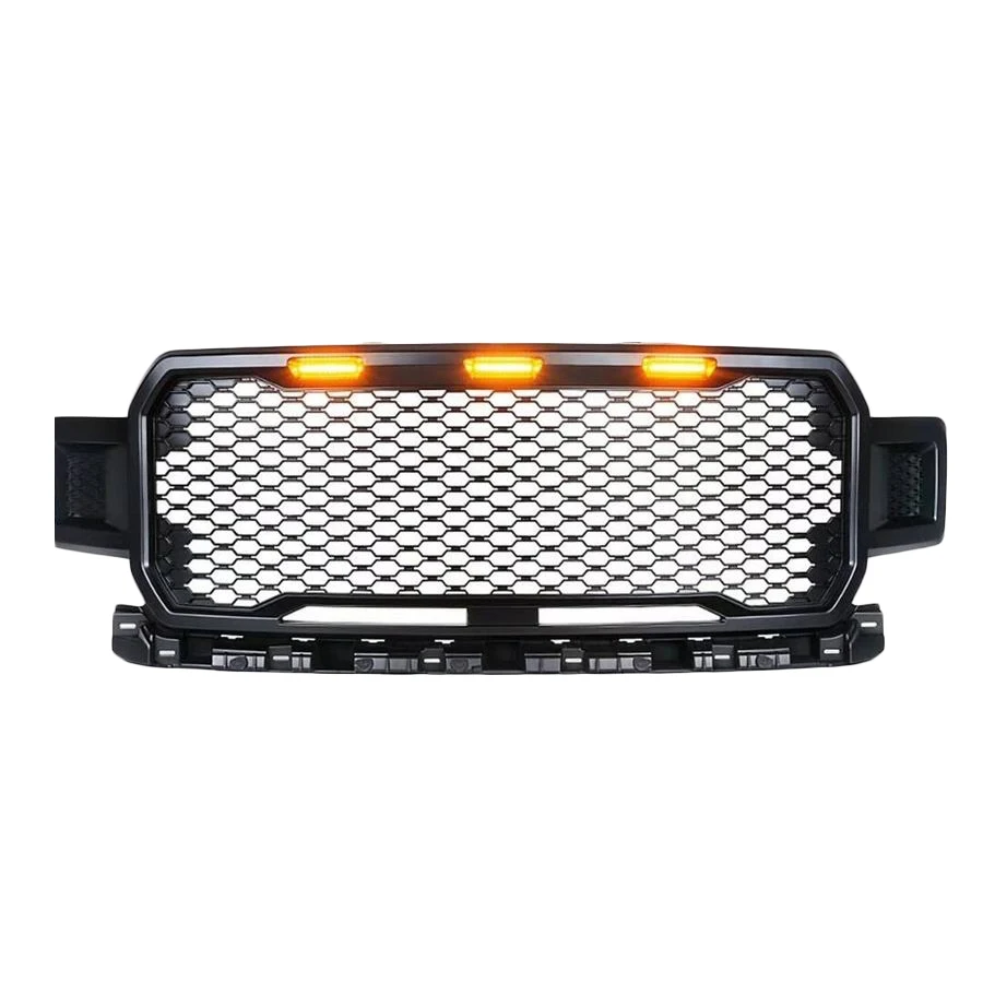 Matte Black Grill ABS Front Bumper Grilles Upper Grilles With LED Light For F150 2018 2019 2020 Raptor Style Auto Parts Grille