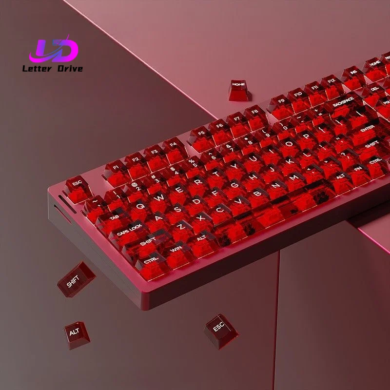 132 Keycaps Ice Transparent Red Teal Blue Cherry Profile PC Keycaps for Mechanical Keyboards DIY 60 70 80 90 100 Korean Key Caps