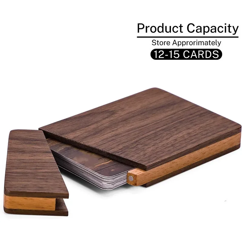 Walnut Wood ID Name Card Sleeve for Men Women Office Wooden Business Card Holder Portable Magnetic Closure Business Card Case view 4