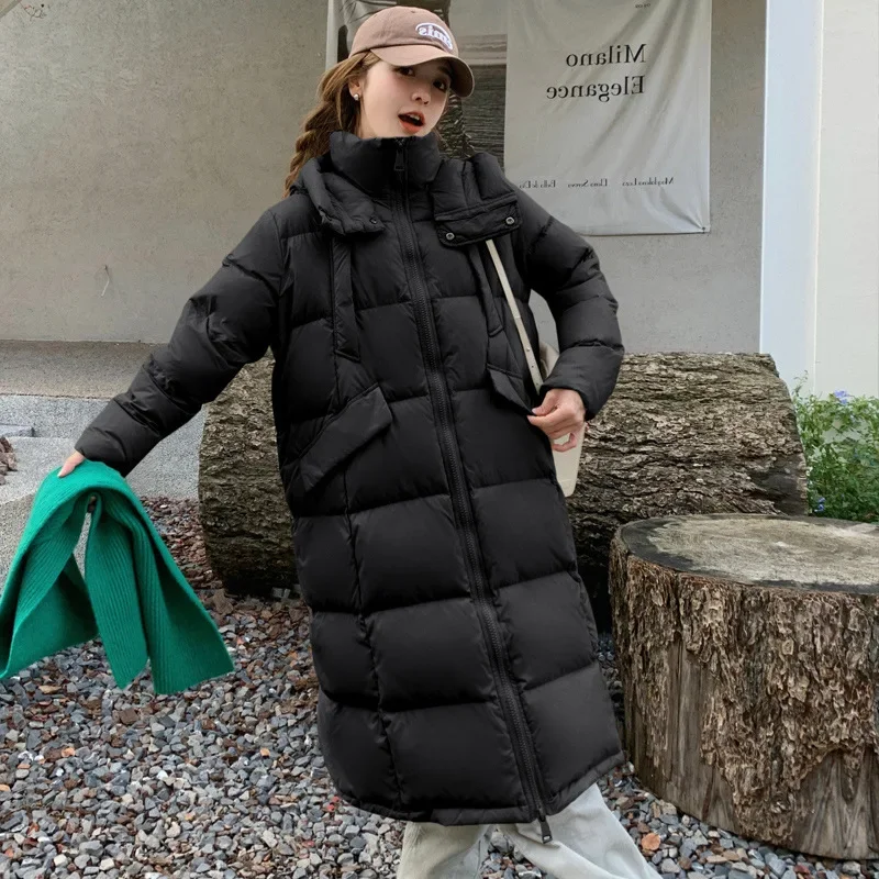 2025 Winter New Women's Down Jacket Commuter Hoodie White Duck Down Long Parker Down Jacket