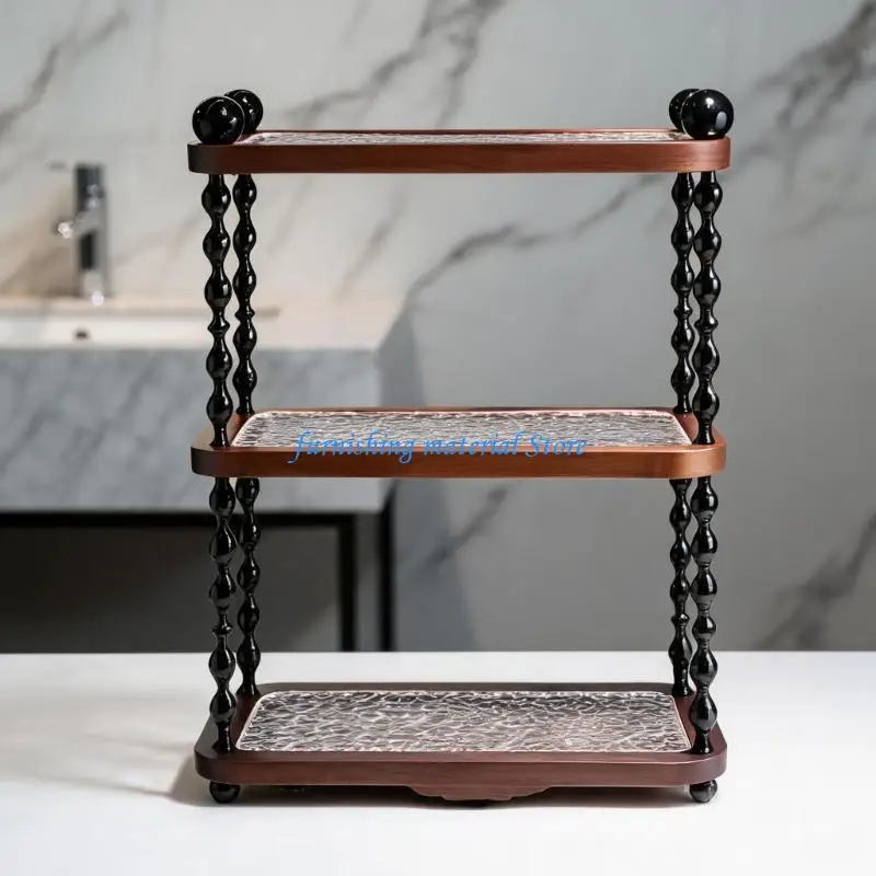 Y5GD Antique Wooden Shelf Unit With 3 Tiers For Scent Jewelry And Small Plant Storage