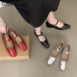 SUOJIALUN Spring New Women Mary Jane Shoes Fashion Round Toe Shallow Slip On Ladies Flat Shoes Soft Sole Outdoor Dress Ballerina