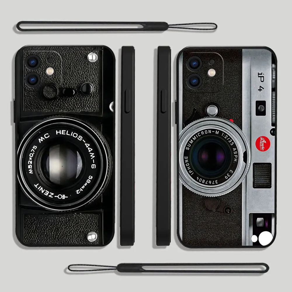 Custodia per telefono con fotocamera vintage di lusso per iPhone 15 14 13 12 11 Pro Max Mini X XR XSMAX SE 8 7 6S Plus Cover morbida in silicone liquido
