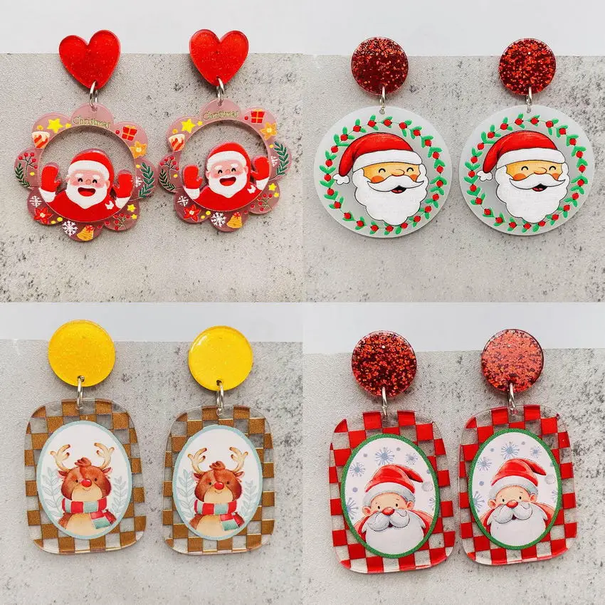 Cute Acrylic Christmas Santa Claus Earrings for Women 2023 Fashion Boutique Christmas Jewelry Wholesale