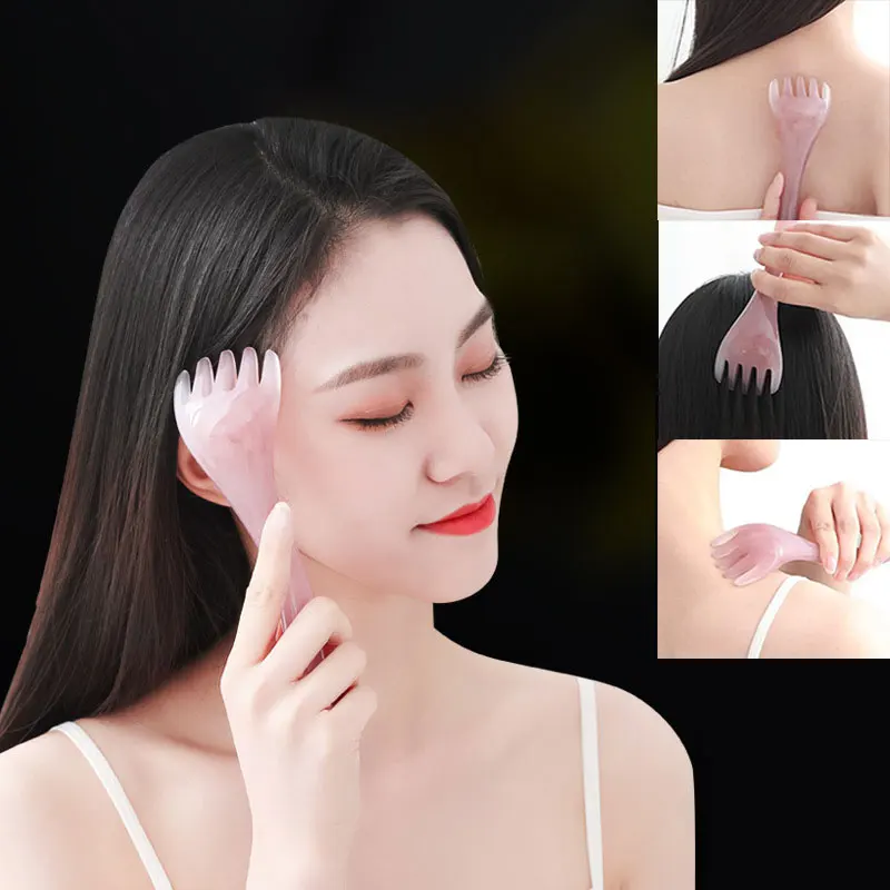 Resin Beeswax Head Massage Comb Massager Gua Sha Stick Five-claw Comb Tool