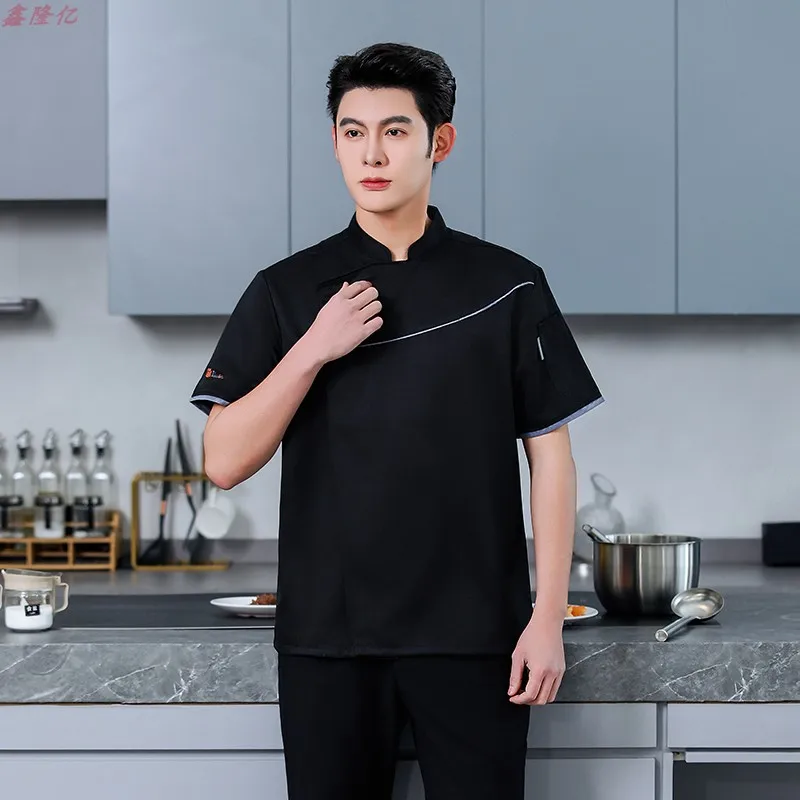 Verão fino respirável malha chef jaqueta hotel restaurante cozinha workwear pastelaria chef steakhouse uniforme de manga curta