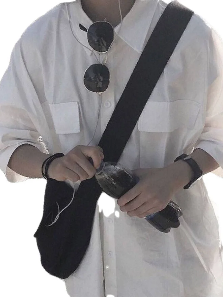 

White short-sleeve blouse for women, featuring a loose fit, basic design, and turn-down collar, ideal for casual wear by teens a