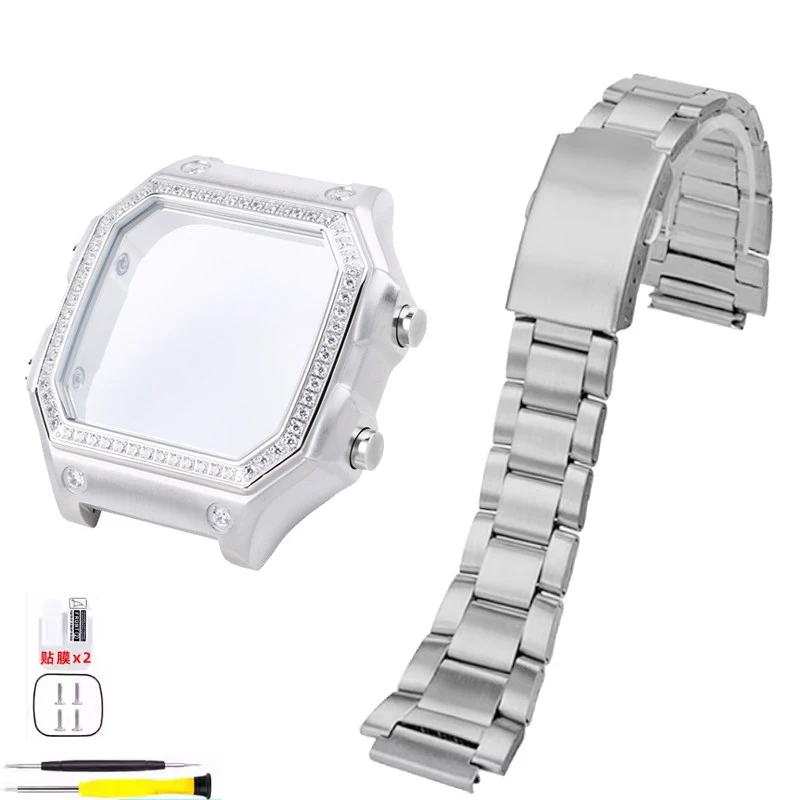 

Ремешок и корпус для часов Casio Small Square AE1200/AE1300, модифицированный, с металлической инкрустацией, стальной, с бриллиантами, ремешок для часов из нержавеющей стали