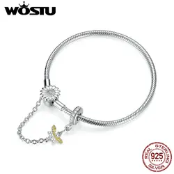 WOSTU Silver Bracelet 925 Sterling Silver Busy Bee & Sunflower Safety Chain Women Bracelets for Women Fashion Jewelry CTB041