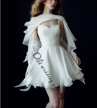 

Женские маленькие платья для выпускного вечера по индивидуальному заказу, на тонких бретельках, с короткими рукавами, вечерние платья для выпускного вечера, плиссированные короткие платья для выпускного вечера