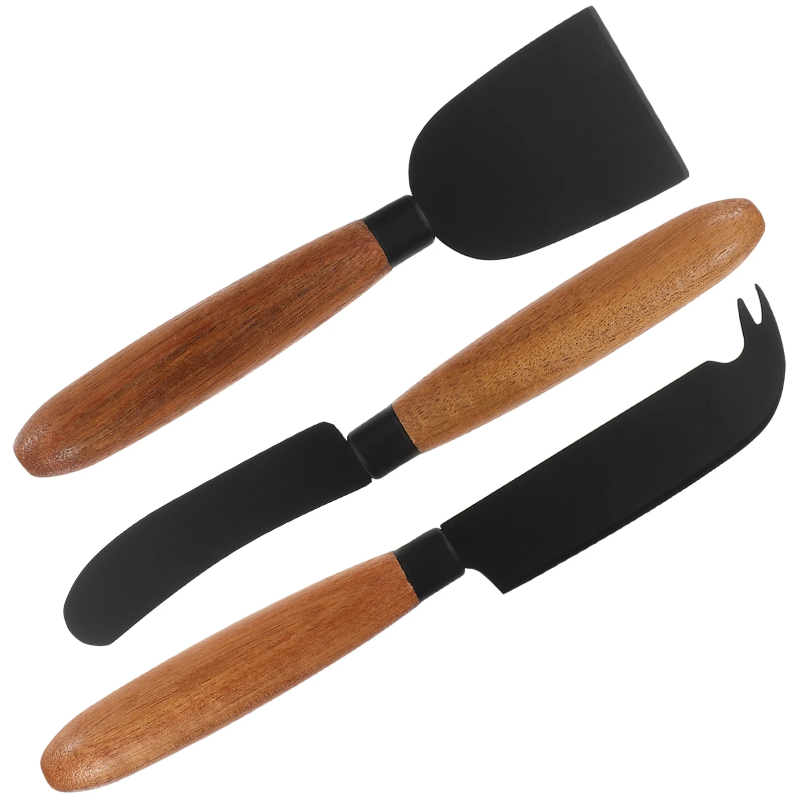 

3pcs Cheese Cutting Knife Spatula Acacia Wood H Stainless Steel Butter Scraper Practical Kitchen Tool