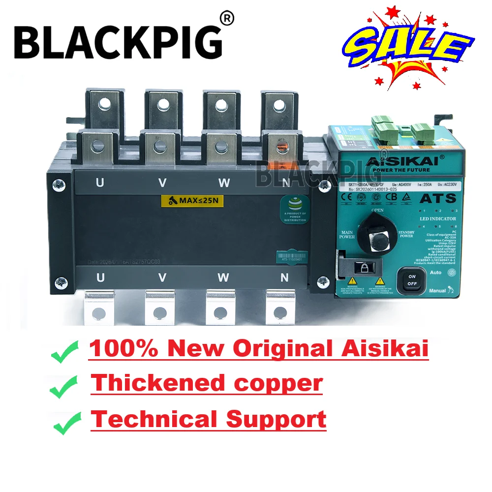 Updated Original Aisikai ATS 4P 630A 400A Dual Power Automatic Transfer Switch Generator ATS Switch 0.6S Transferring Time