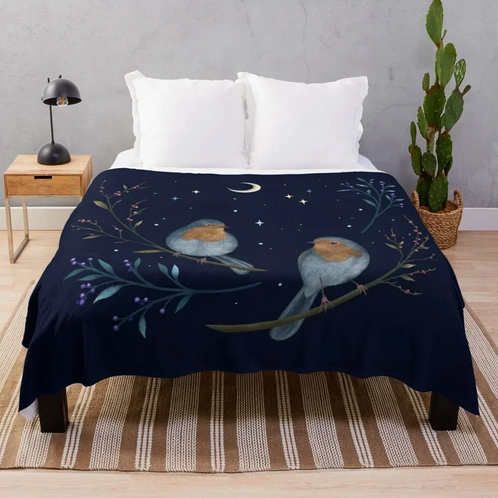 Birds and Berries Throw Blanket Stylish Warm Blanket for Living Room Bedroom