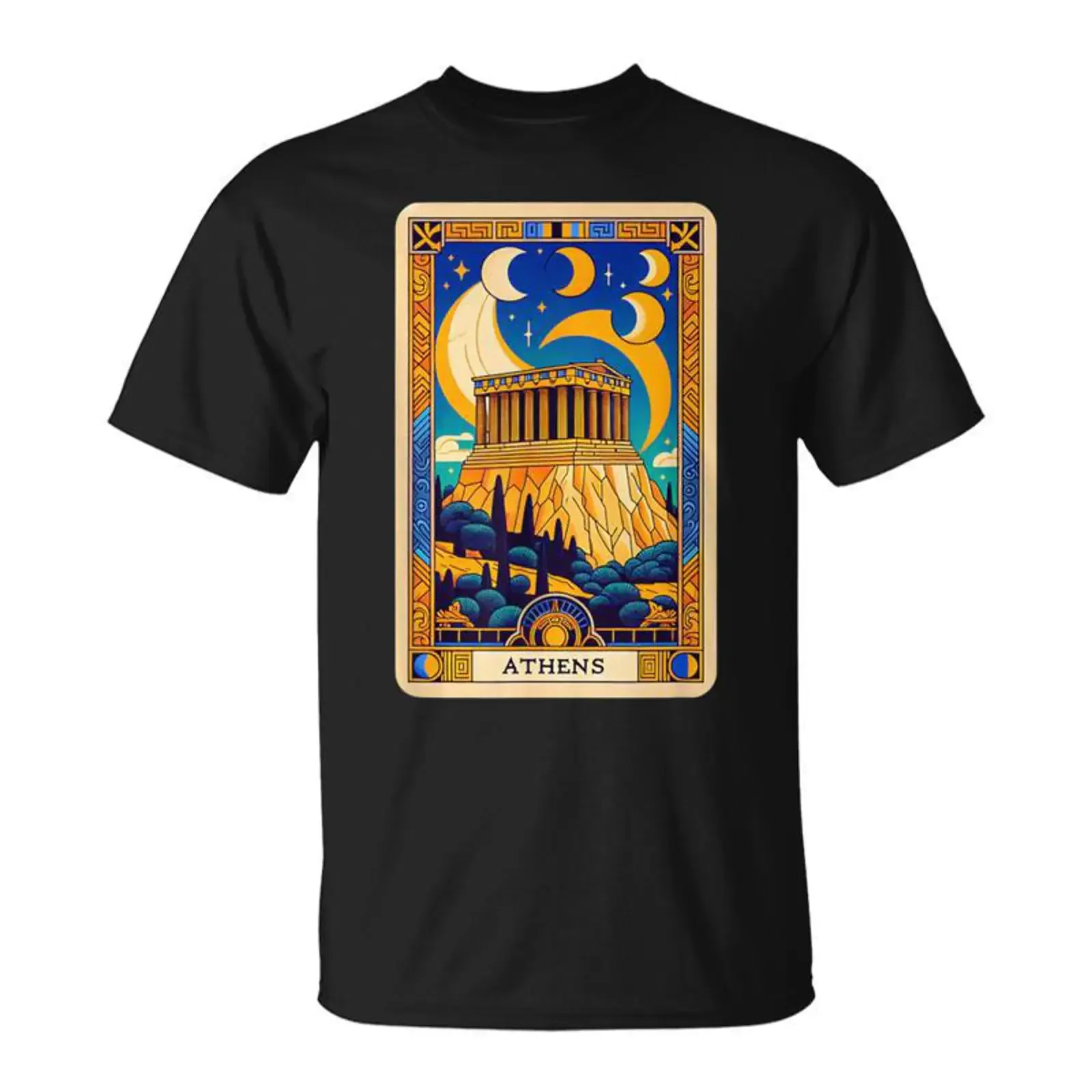 Greek Parthenon In Athens And Ruins Of Greece Tarot Card T Shirt Monsterry vintage Washed Breathable streetwear homme