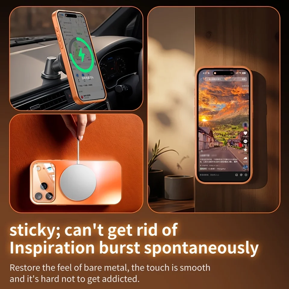 Nueva funda magnética de carga inalámbrica de metal titanio de lujo para iPhone 17 Air 16 13 12 11 Pro Max 15 14 Plus con cubierta de cámara de vidrio 4