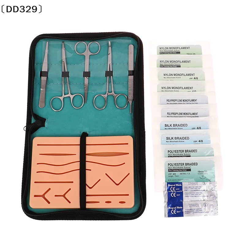 

Набор для отработки навыков наложения швов на коже (имитационная кожа), хирургический комплект для тренировки наложения швов, хирургические нити, иглы, ножницы, материал для наложения швов, хирургические принадлежности [DD329]