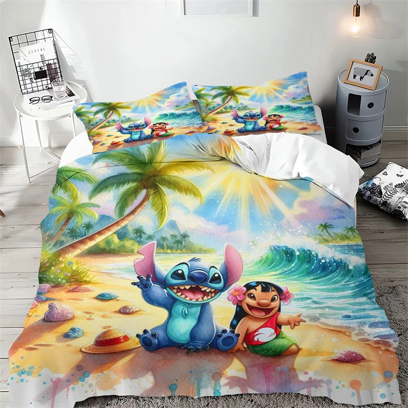 Duvet Cover Cartoon Stitch Flower Wave New Fashion Design Bedding Set Quilt Cover Pillowcase Children Bedding Bedroom Decoration