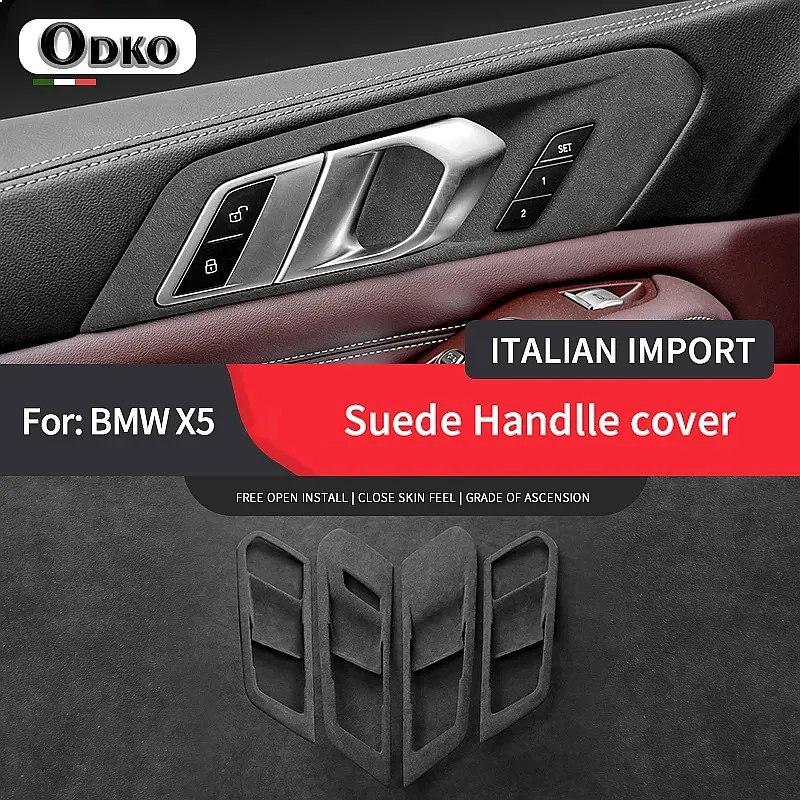 4Pcs Super Suede Car Accessories Door Bowl Handle Protection Decorative Patch Cover For BMW X5 X5L 2019 2020 2021 2022 2023 2024