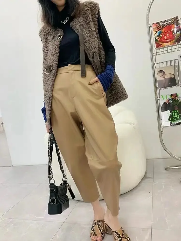 

Women Pants 2025 Elegant Genuine Leather Pants Women Loose Style Trousers Classic