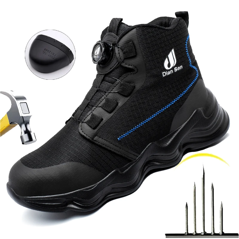 

Safety Shoes Men for Hiking Work Shoes Safety Steel Toe Boots Construction Site Industrial Shoe Mid Top Round Toe Non Slip Shoes