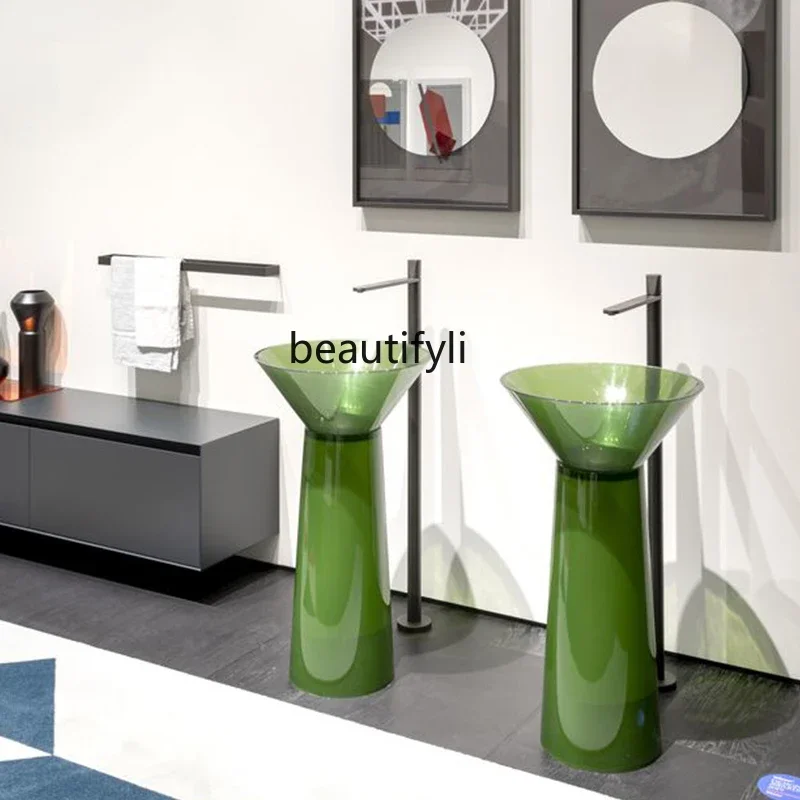 

ls 42Transparent green resin homestay floor-to-ceiling balcony outdoor washbasin washbasin washbasin column basin customization