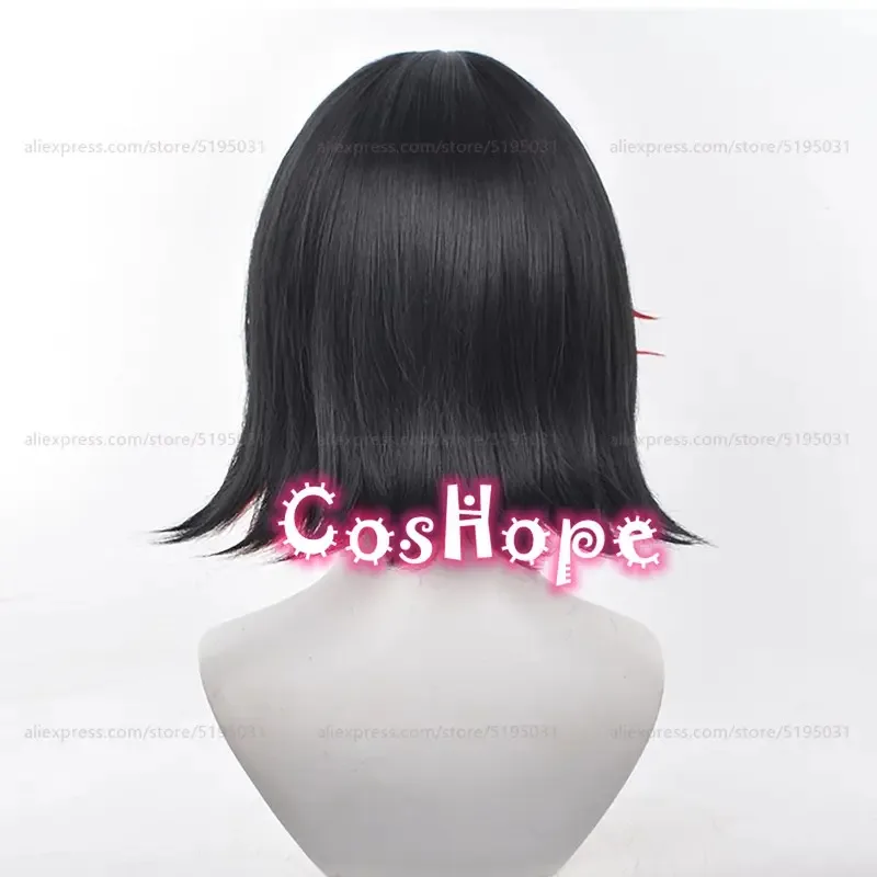 ZZZ إلين جو تأثيري 35 سنتيمتر قصيرة أسود أحمر شعر مستعار مختلط تأثيري أنيمي تأثيري الباروكات مقاومة للحرارة بيروكات صناعية