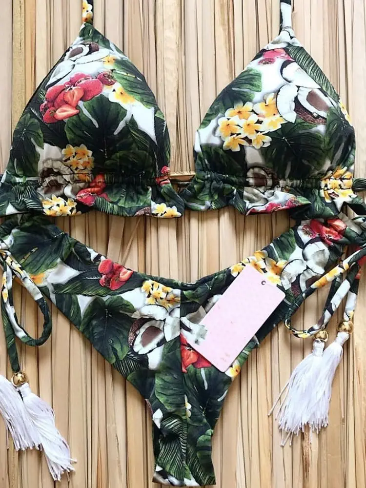 Maillot de bain brésilien sexy pour femmes, bikini, bandage, col licou, push-up, ensemble deux pièces, vêtements de plage, 2020