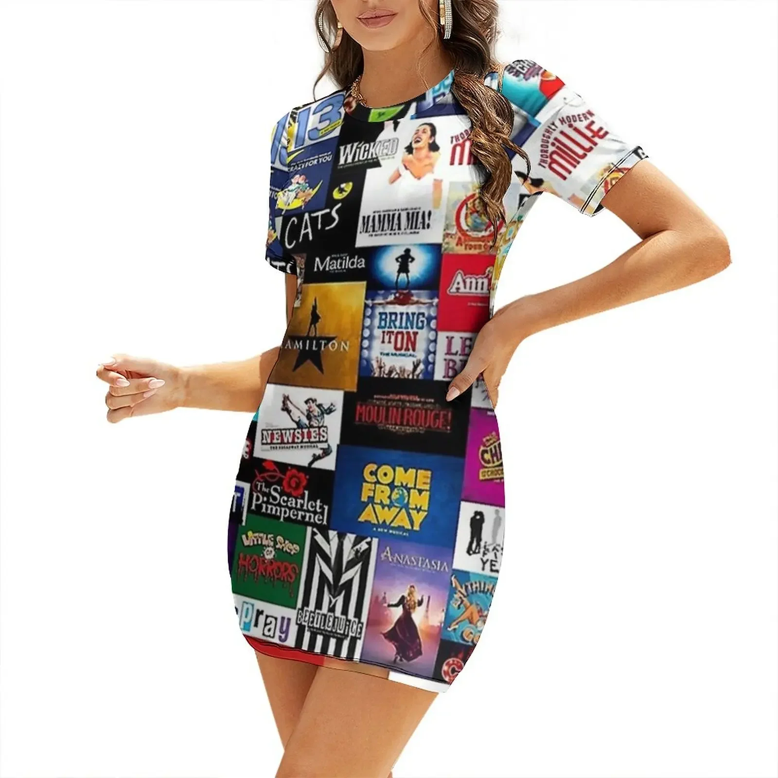

Broadway Show Logo Collage Short-Sleeved Dress Women's long dress long dress women summer dresses korean style