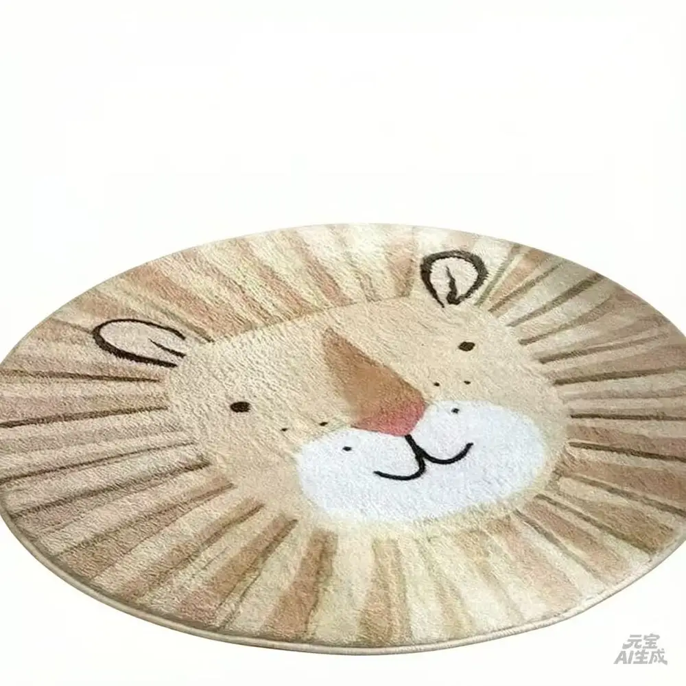 VIKAMA Imitat-Kaschmir-Teppich mit Cartoon-Löwenmuster für das Schlafzimmer, niedliche runde Teppiche für das Wohnzimmer, Plüsch-Teppich für den Nachttisch, Heimdekoration