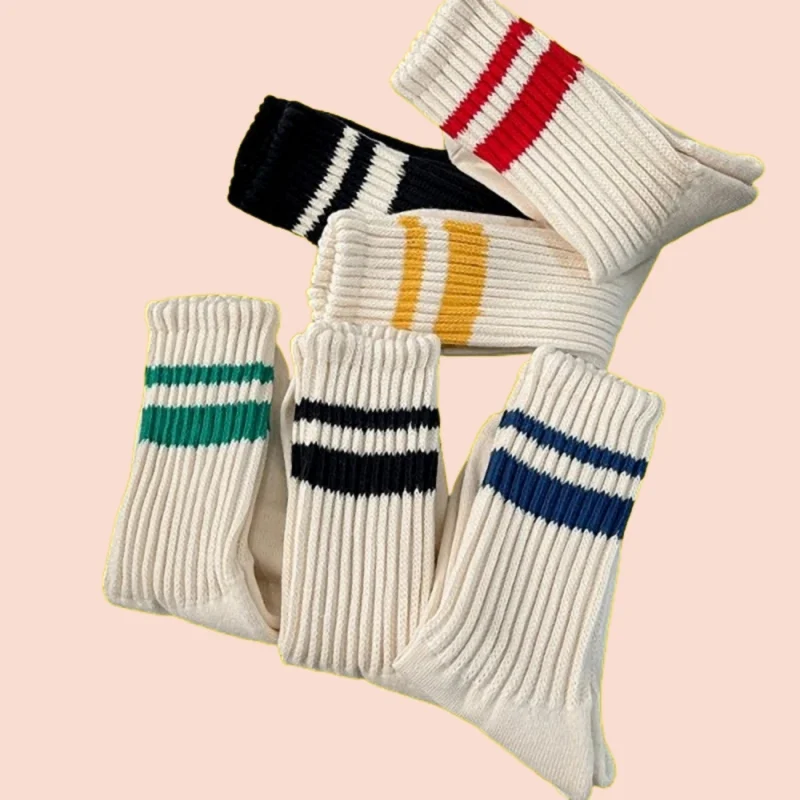 

5 Pairs Warm Socks Sweat-absorbent Anti-friction Sports Socks Men Basketball Socks 2024 Striped Running Cotton Mid-calf Socks