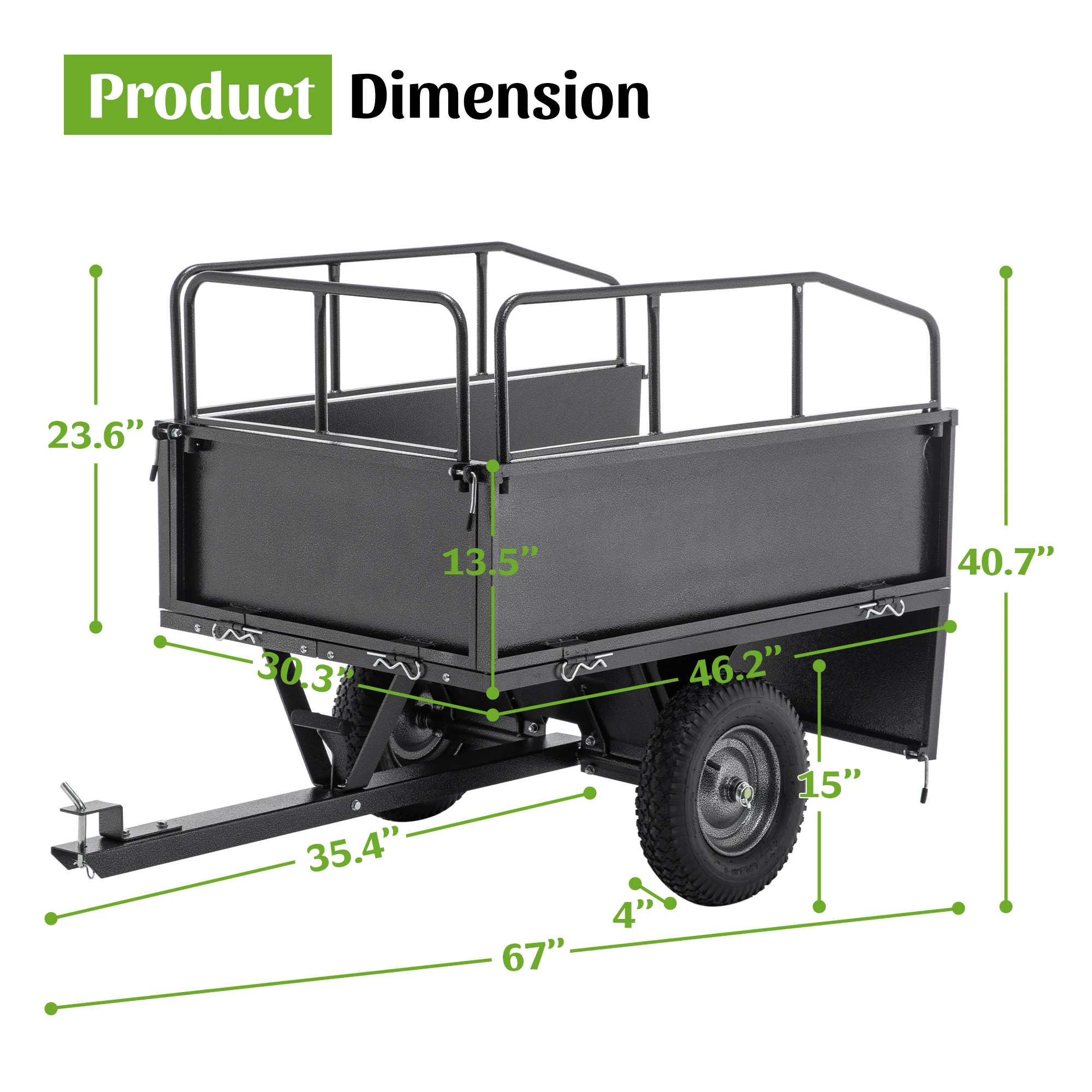 600LBS Heavy Duty Steel Dump Cart Trailer 17 Cu.Ft. Tow Behind Dumping Wagon for ATV Lawn Tractor Garden