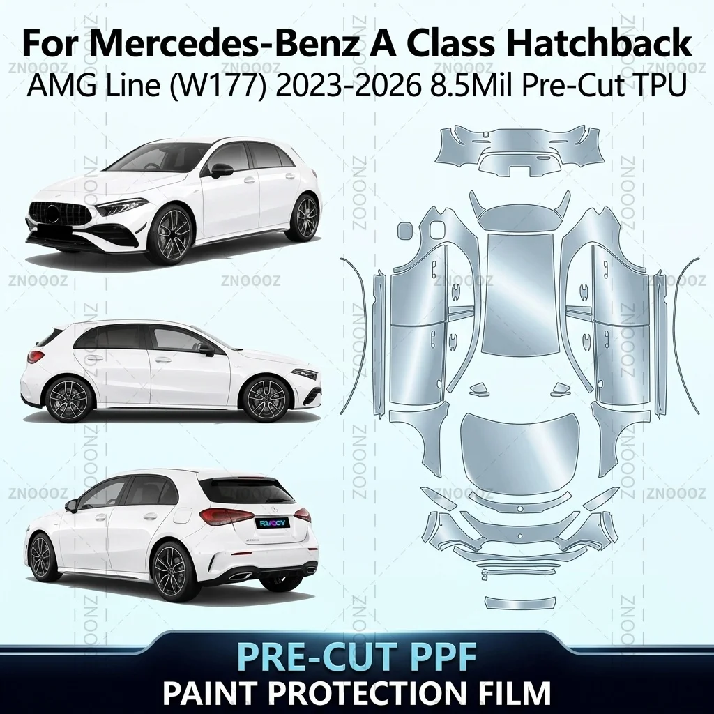 For Mercedes-Benz A Class Hatchback AMG Line (W177) 2023-2026 8.5Mil Pre-Cut TPU PPF Full Vehicle Glossy Clear Matte Black