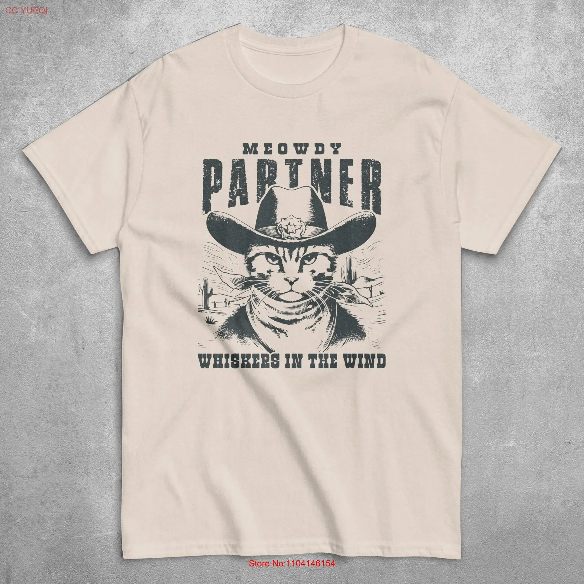 Meowdy Partner Cowboy CaT T Shirt Funny Vintage Meme Texas Western long or short sleeves