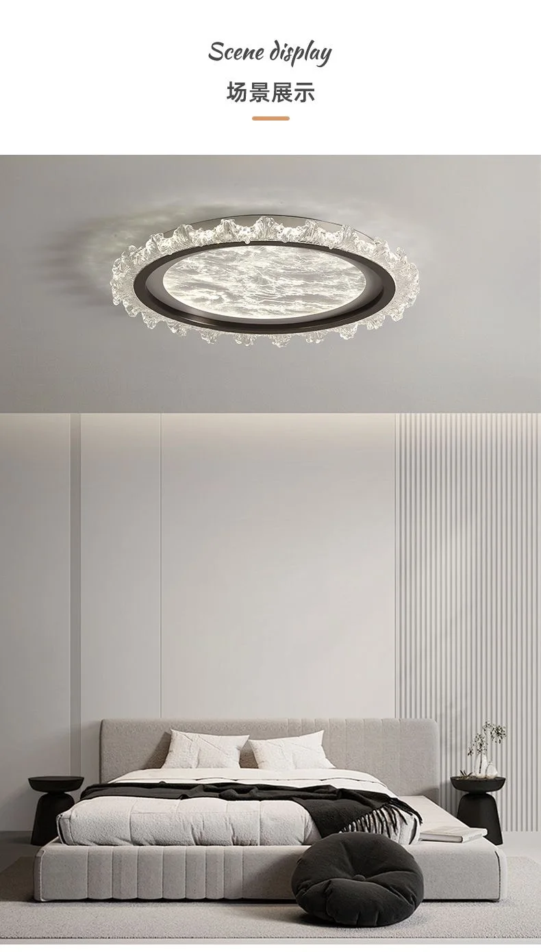 Crystal ceiling lamp, post-modern light luxury bedroom room lamp, household energy-saving eye protection study round lamp