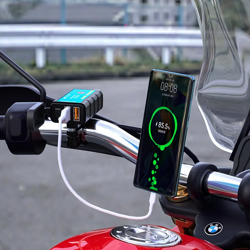 Motorcycle 12V USB Charger Waterproof Switch With Voltmeter Fast Charging Adapter SAE To USB Type-C Socket Motorbike Accessories view 4
