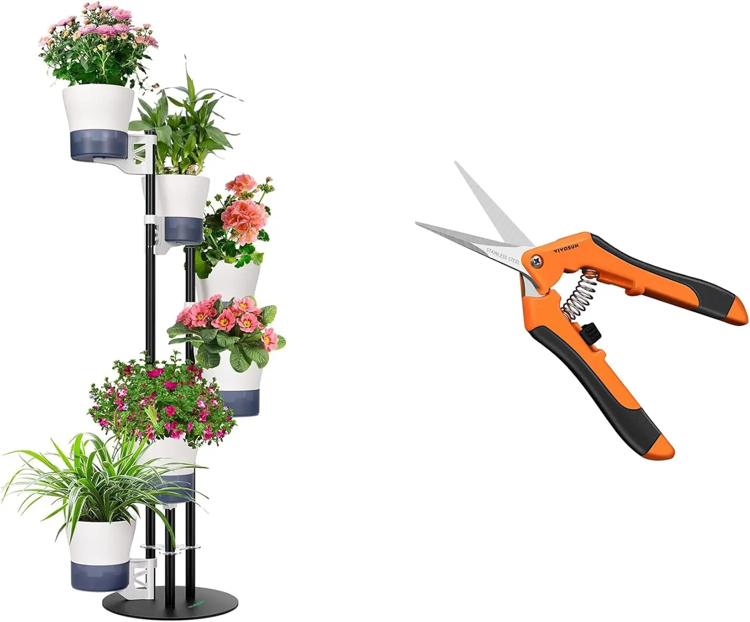 

6-Tier Adjustable Plant Stand with Self-Watering Planters and 6.5 Inch Gardening Scissors Hand Pruner Pruning Shear with Straigh