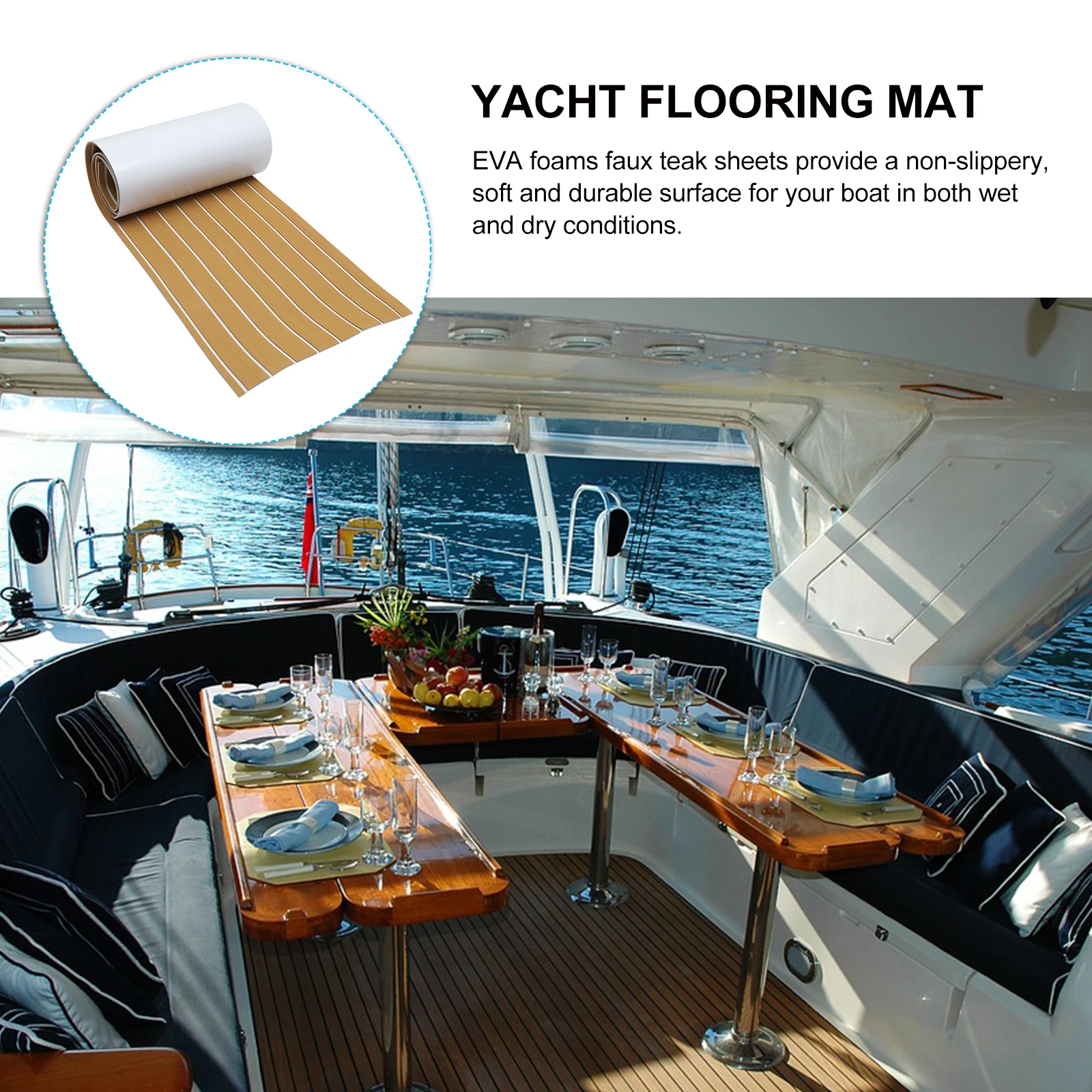 

EVA Faux Teak Decking Sheet Non Slip Self Adhesive Boat Flooring Mat Yacht Carpet Pad Durability UV Resistant Salt Water Proof