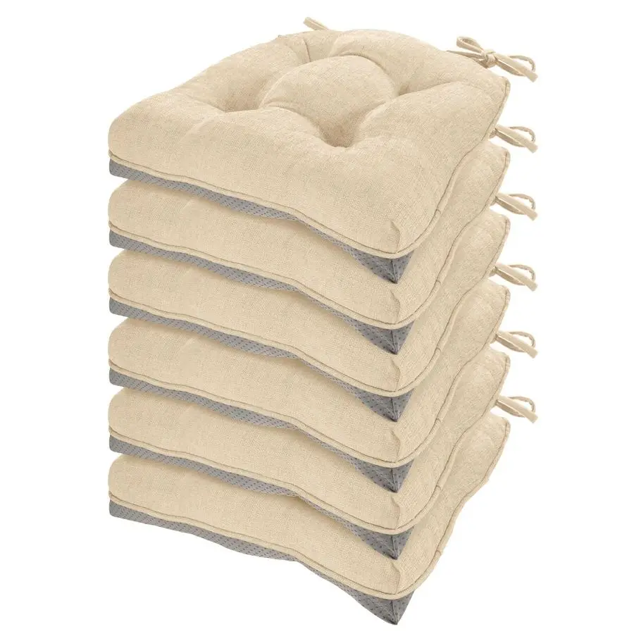 

Chair Cushions for Dining Chairs Set of 6 Chenille Tufted Kitchen Chair Cushions with Ties and NonSlip Bottom, Foam Chair Pads