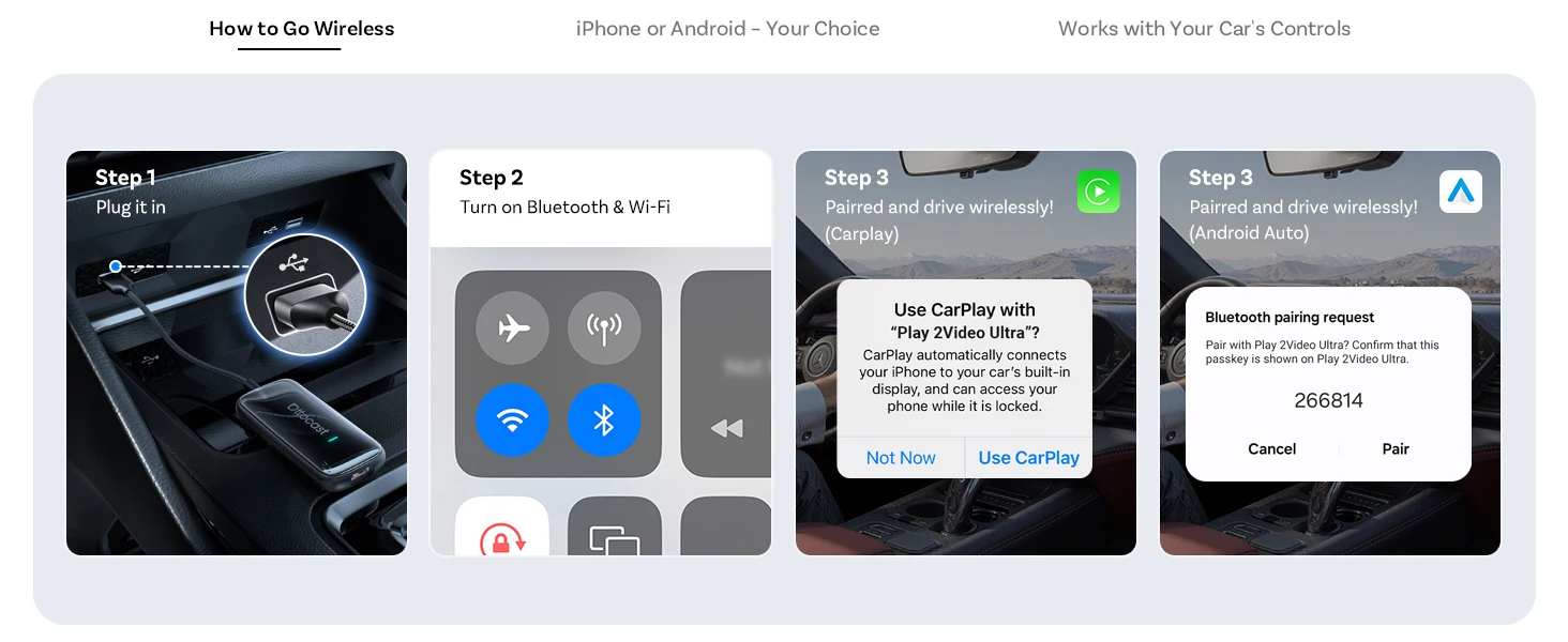 OTTOCAST Play2Video Ultra Kabelloses CarPlay AI Box Video-Streaming für Auto YouTube Netflix IPTV Plug&Play für Werks-Kabel-CarPlay – Detail 12