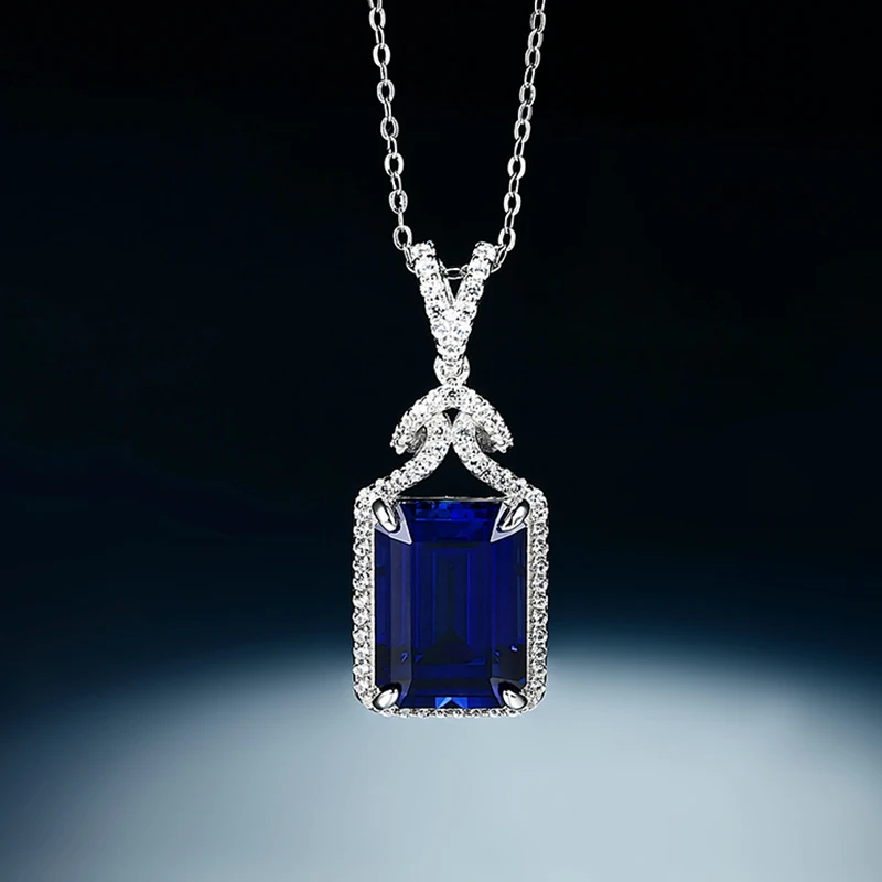 Qian Heng neue 1920er Jahre blaue Saphir Halskette 925 Sterling Silber mit Kette Anhänger Mode für Frauen Edelstein tägliches Geschenk