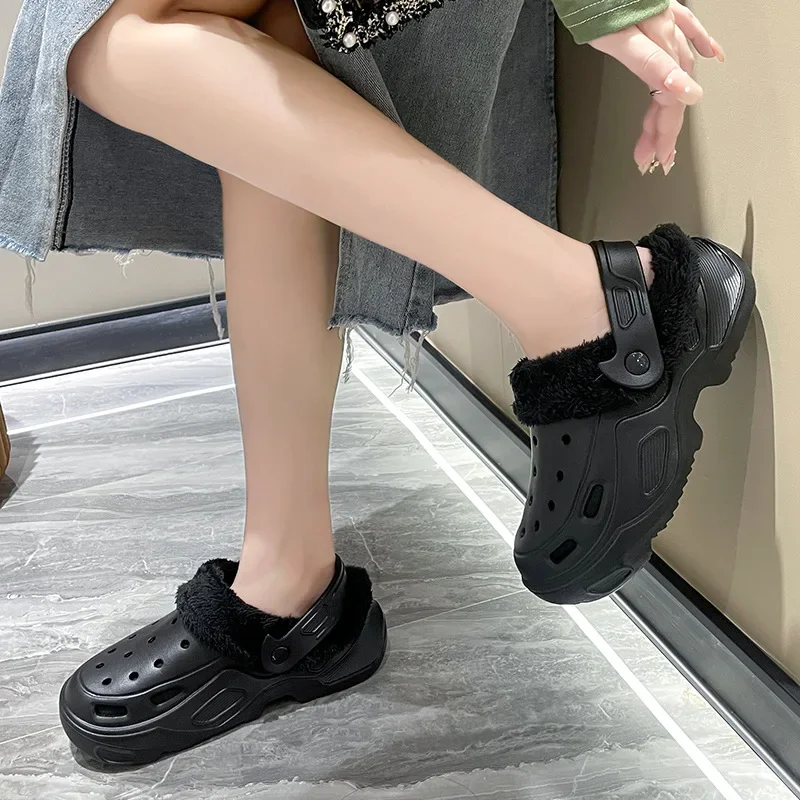 صوف مبطن كعب سميك الانزلاق على أحذية الشتاء للنساء تسد نمط الدافئة نعال من القطن الأزواج نعال من القطن الذكور والإناث