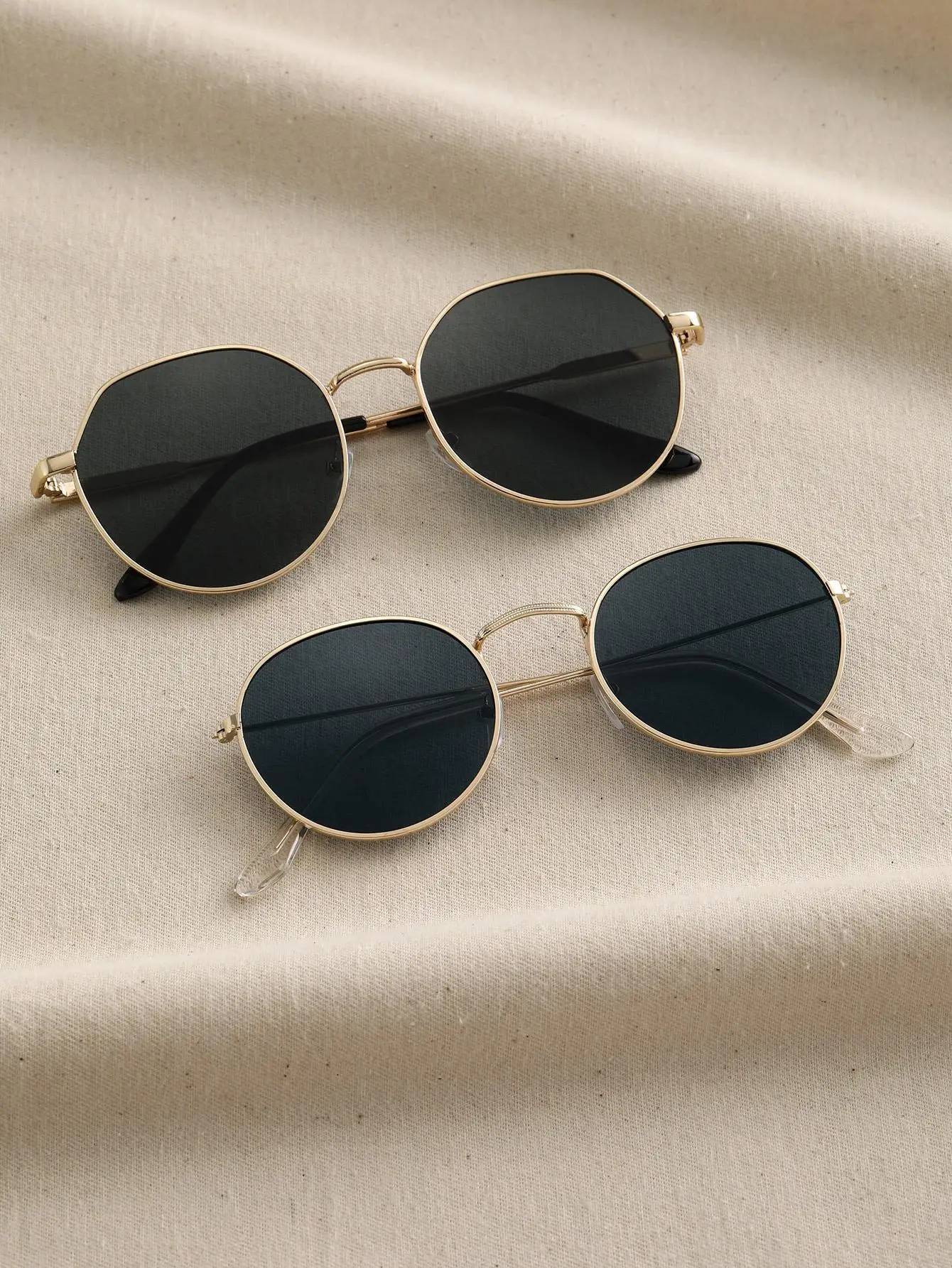 

2-Pack Gold-Tone Metal Geometric & Oval Sunglasses for Women, UV400 Protection
