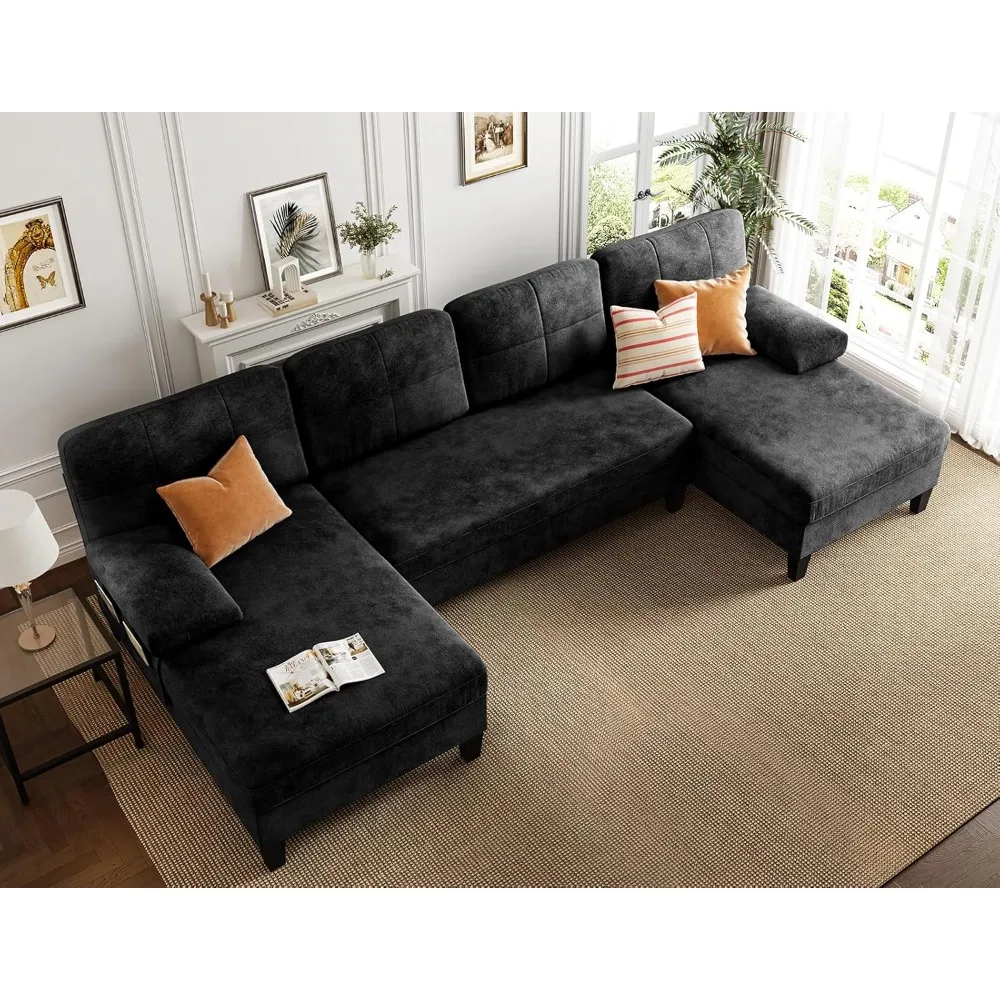 أريكة مقطعية لغرفة المعيشة، أريكة على شكل حرف U مقاس 112 بوصة مع مساحة تخزين، أرائك منزلية مع كرسي، أرائك عصرية مريحة مع