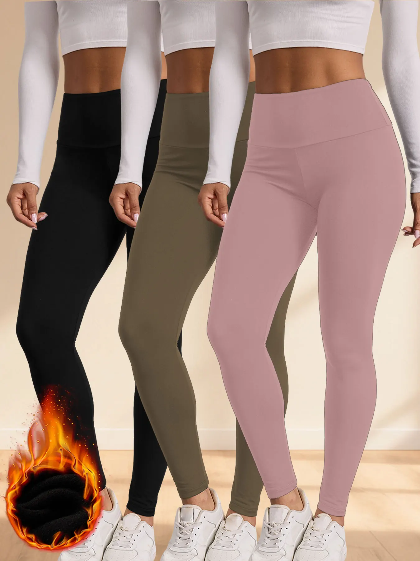 3 قطع من سراويل اليوغا النسائية عالية الخصر مبطنة بالصوف الحراري، سراويل الشتاء الدافئة السميكة الناعمة للتمرين #1